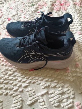 Active USA Navy Athletic Sneakers with White Soles and Pink Accents